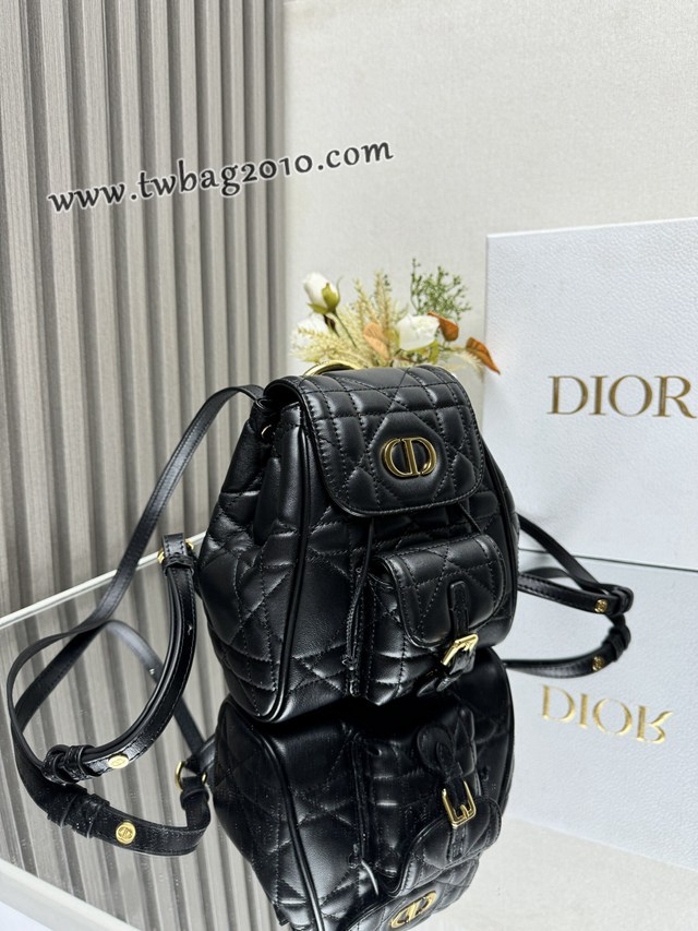 Dior专柜新款迪奥顶级原单Caro双肩背包黑色羊皮革超大藤格 djfk1070
